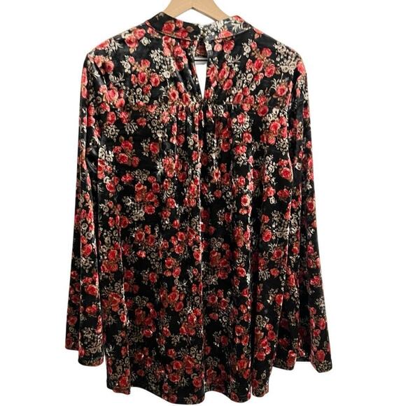 Suzanne Betro Black Floral Velvet Tunic Top Women’s Size L Whimsygoth Romantic - Picture 2 of 7